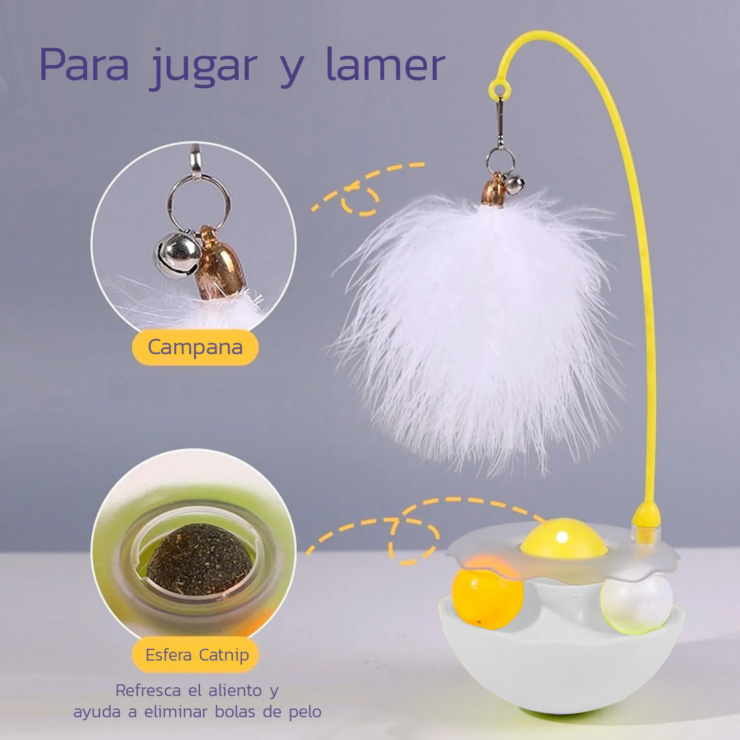Juguete Pluma Gato Interactivo Giratorio Bola Catnip Caña Blanco 5