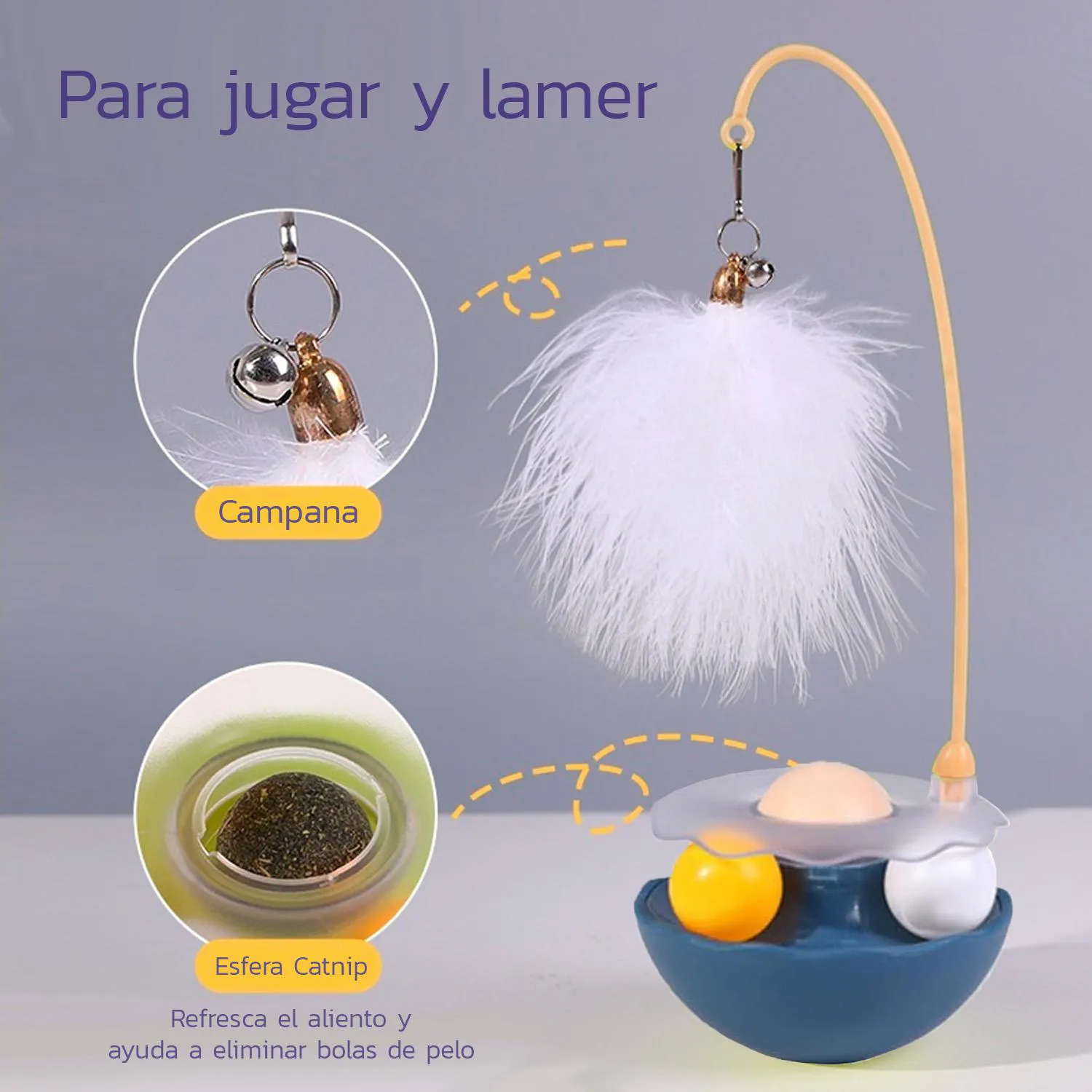 Juguete Pluma Gato Interactivo Giratorio Bola Catnip Caña Azul