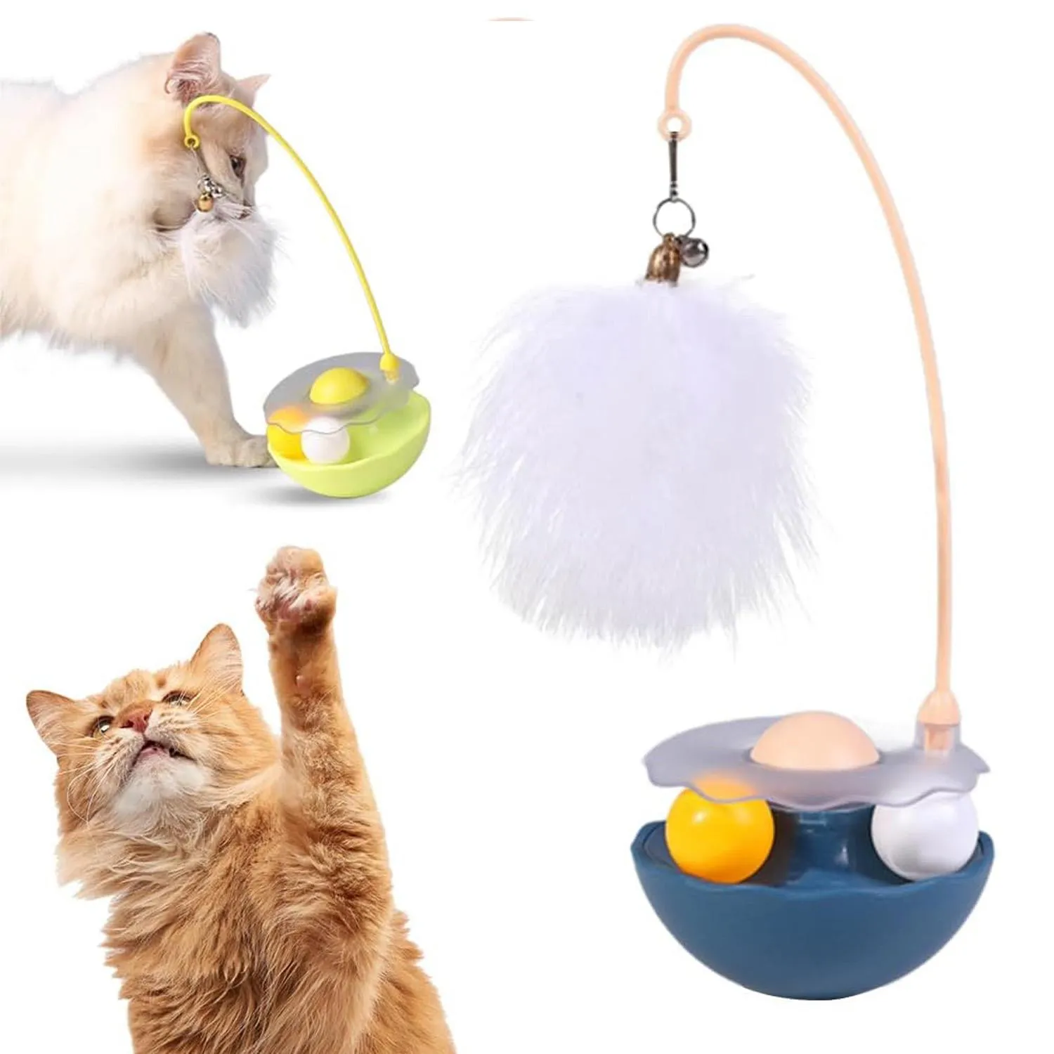 Juguete Pluma Gato Interactivo Giratorio Bola Catnip Caña Azul 5