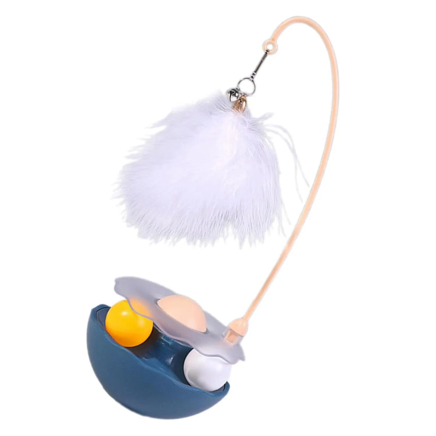 Juguete Pluma Gato Interactivo Giratorio Bola Catnip Caña Azul 6