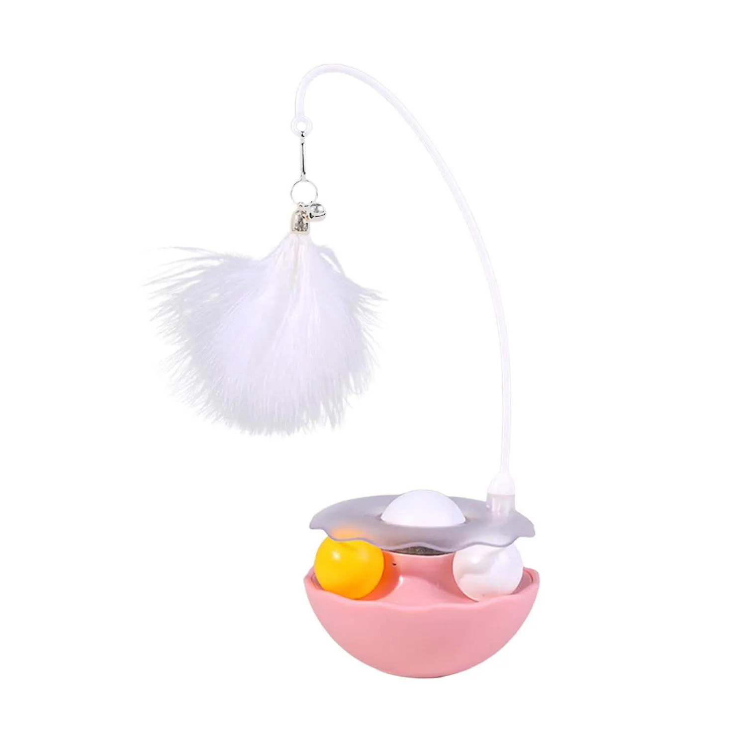Juguete Pluma Gato Interactivo Giratorio Bola Catnip Caña Rosado
