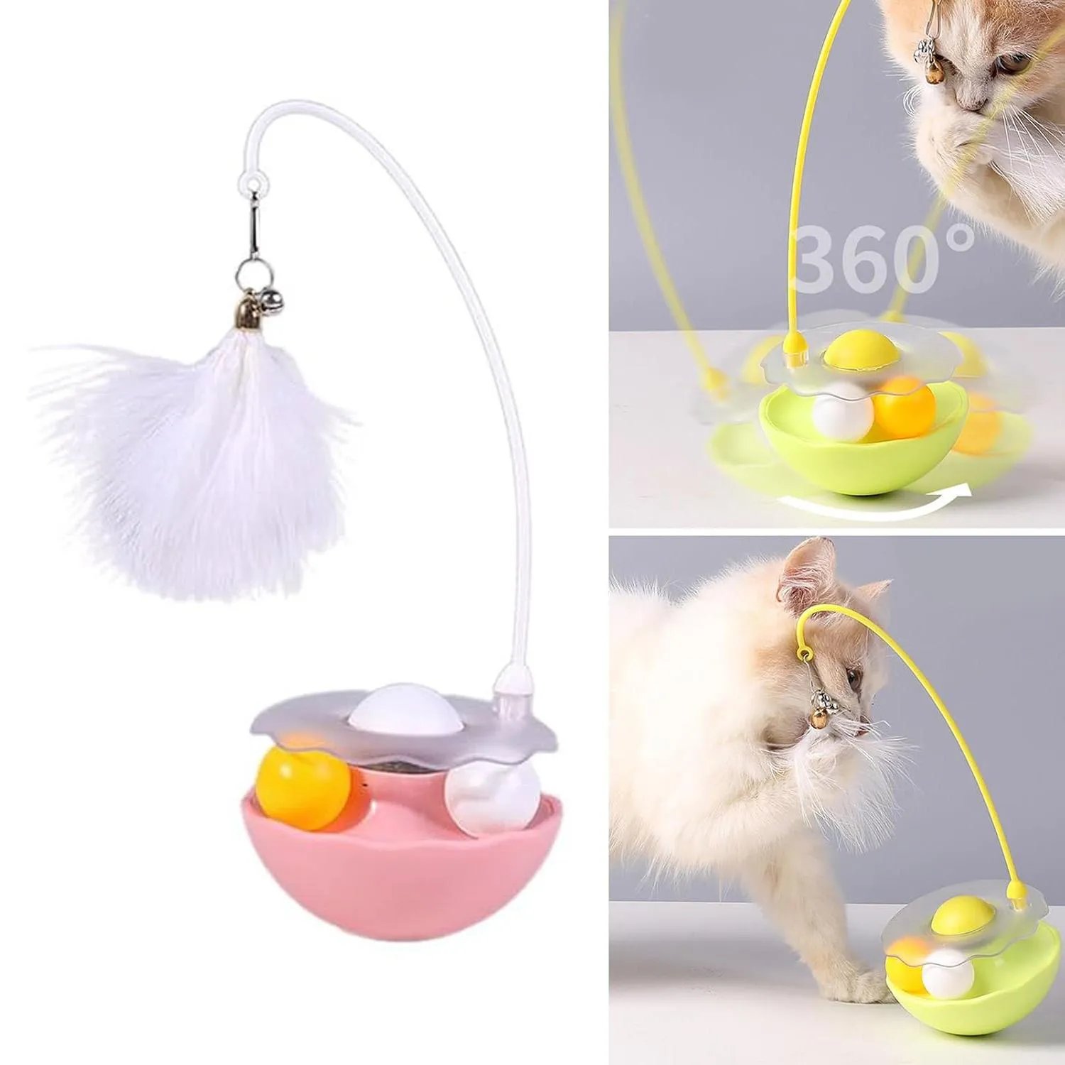 Juguete Pluma Gato Interactivo Giratorio Bola Catnip Caña Rosado 3