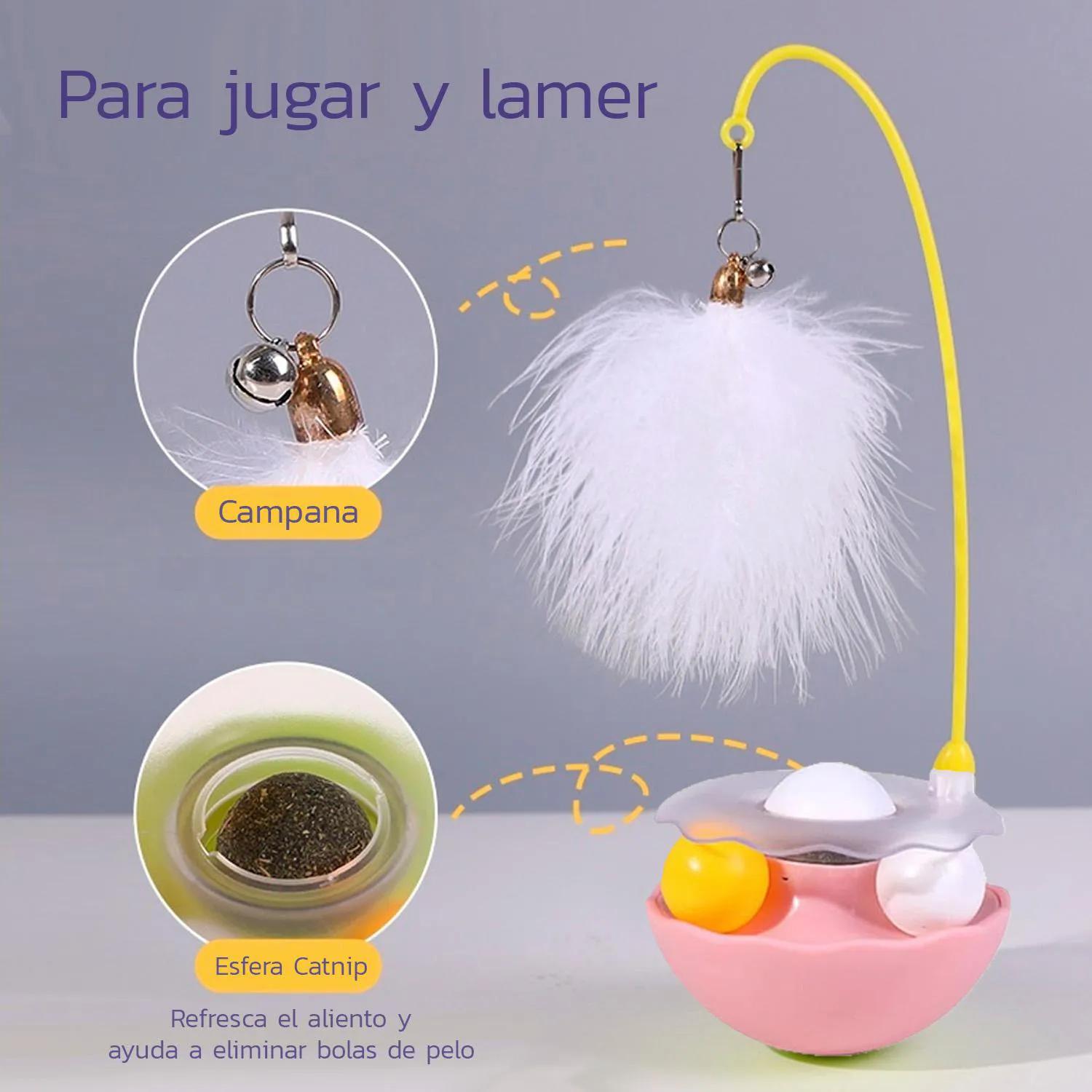 Juguete Pluma Gato Interactivo Giratorio Bola Catnip Caña Rosado 5