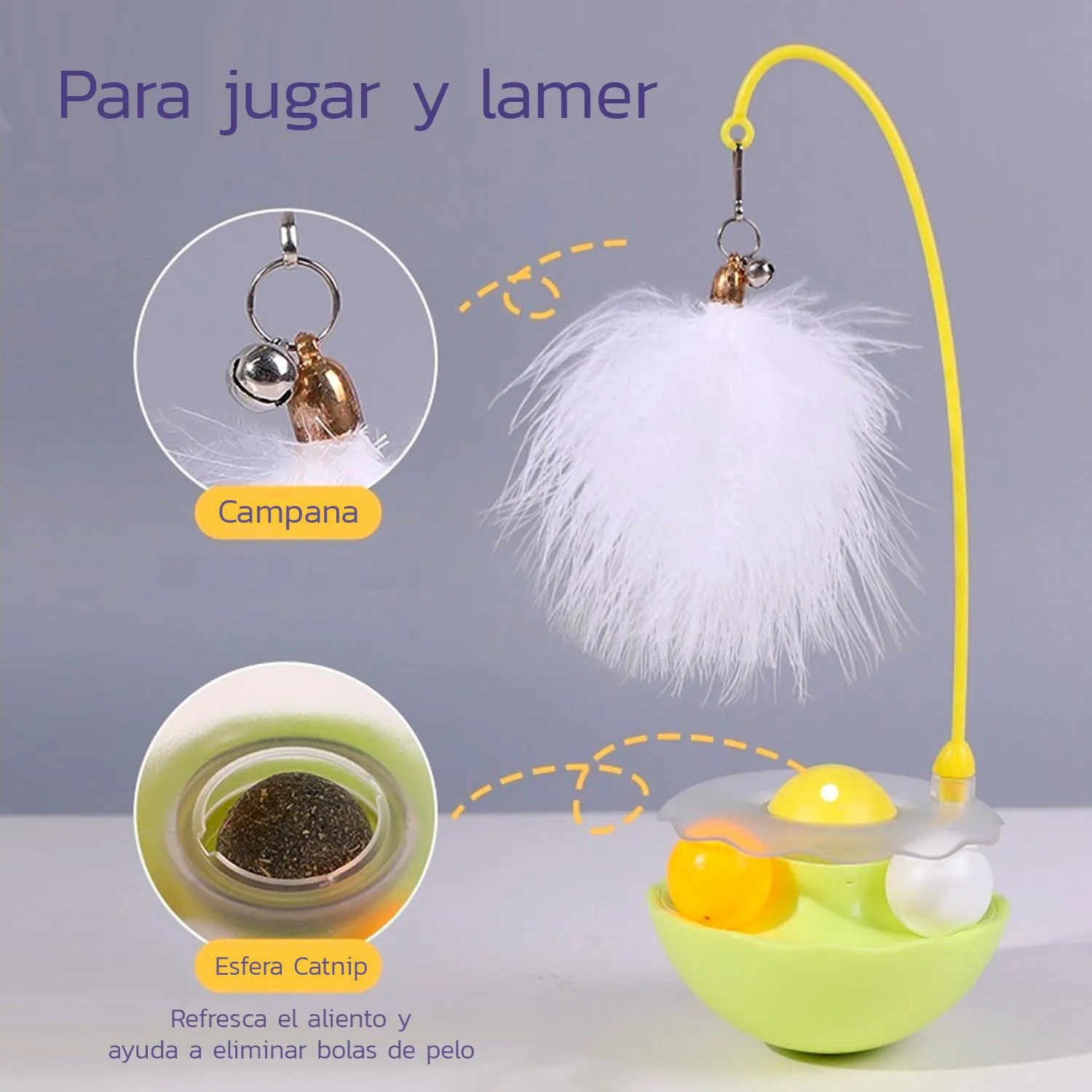 Juguete Pluma Gato Interactivo Giratorio Bola Catnip Caña Verde