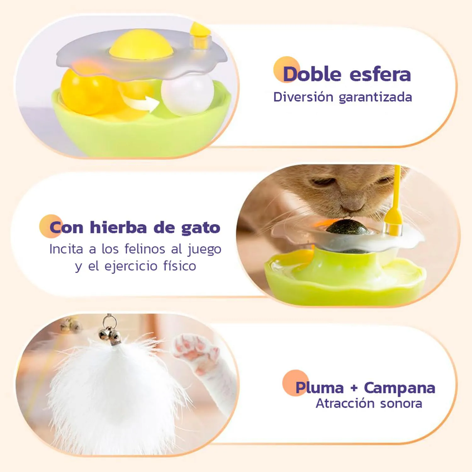 Juguete Pluma Gato Interactivo Giratorio Bola Catnip Caña Verde 6