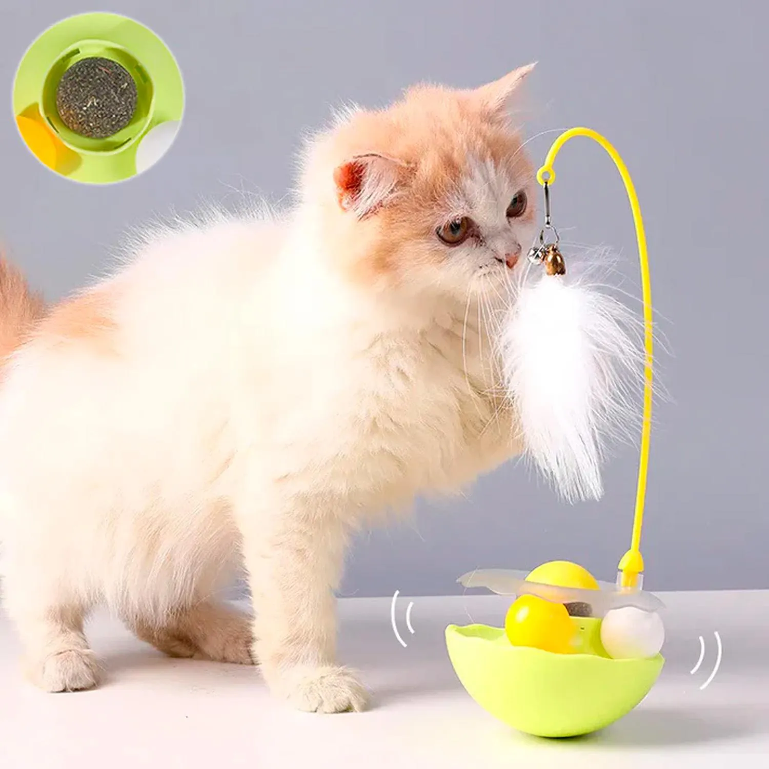 Juguete Pluma Gato Interactivo Giratorio Bola Catnip Caña Verde 8