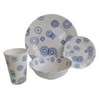 Vajilla Melamina Clásica Blanca con Diseño Azul
