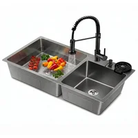 Lavaplatos para Cocina Acero Inoxidable Con Grifo Negro