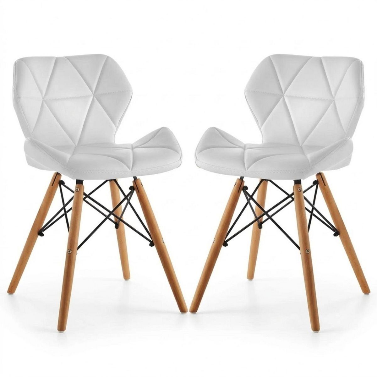 52 BITS - Set X2 Sillas Eames Gonga Alcolchada de Lujo Tela Blanca
