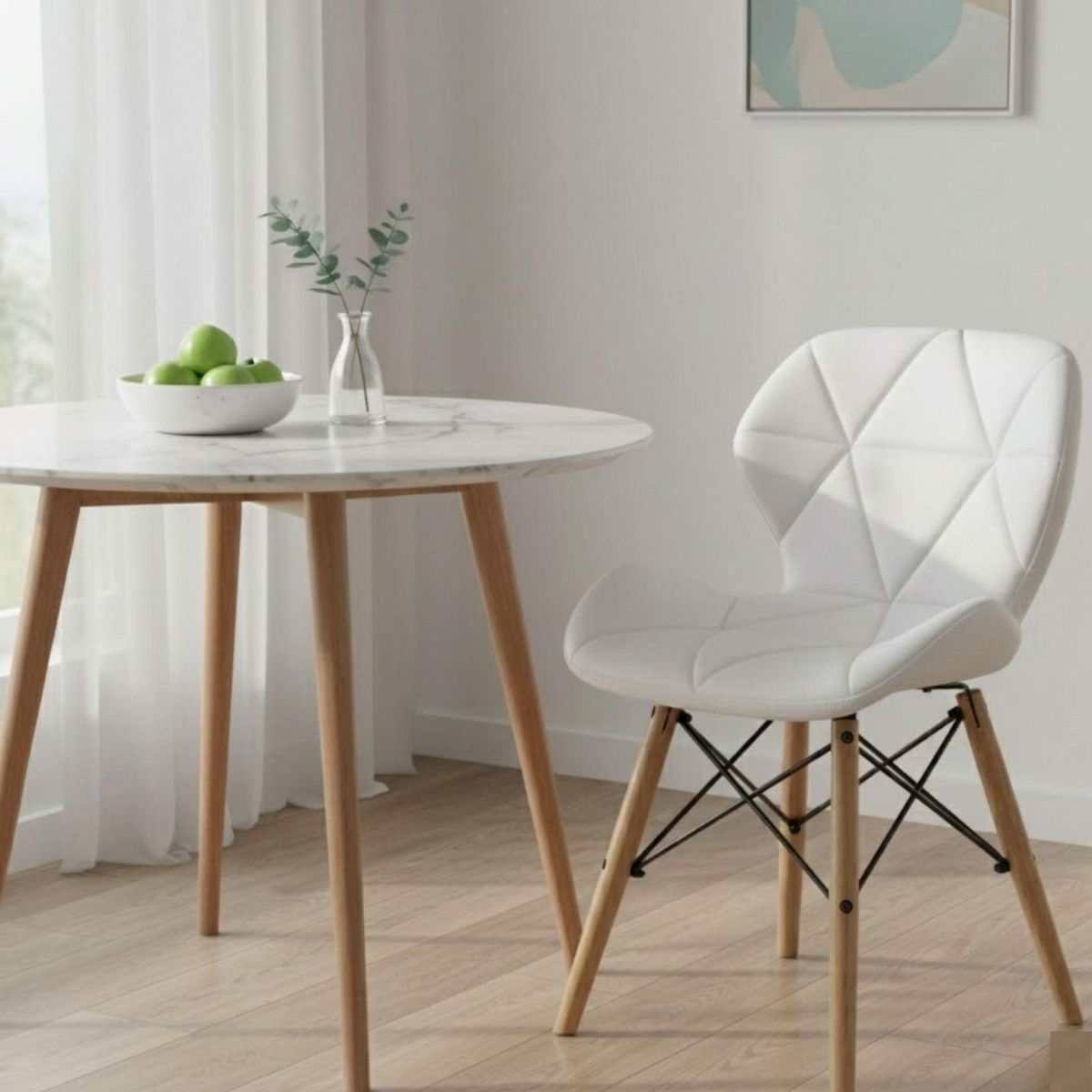 52 BITS - Set X2 Sillas Eames Gonga Alcolchada de Lujo Tela Blanca