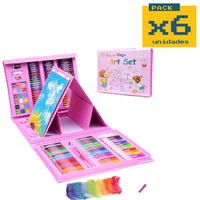 Kit Arte para Niños Maleta Crayón Acuarela Plumón 208 Piezas Rosado Set X 6 Unidades