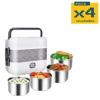 Lonchera Eléctrica Porta Comida Acero Color Blanco Set X 4 Unidades