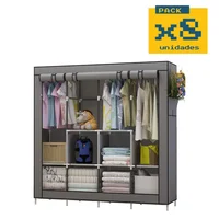 Closet Armario Portátil Grande 6 Estantes de Almacenamiento Gris Set X 8 Unidades