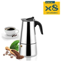 Cafetera Italiana Expreso Acero Inoxidable 9 Tazas Color Plateado Set X 8 Unidades