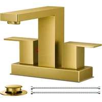 Grifo De Baño Dorado Cepillado Con Drenaje De Metal Para Lavabo Moderno