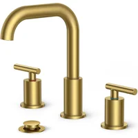 Grifo De Lavabo Dorado Cepillado Con Boquilla Giratoria Y Drenaje Incluido