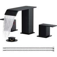 Grifo De Baño Negro Mate Con Diseño De Cascada Y Drenaje Incluido