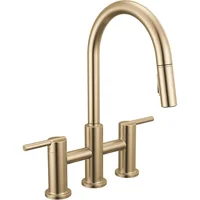 Grifo De Cocina De Oro Cepillado Con Rociador Extraíble De Dos Asas