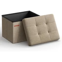 Puf Plegable SONGMICS MAZIE con Almacenamiento y Tela Tipo Lino Taupe