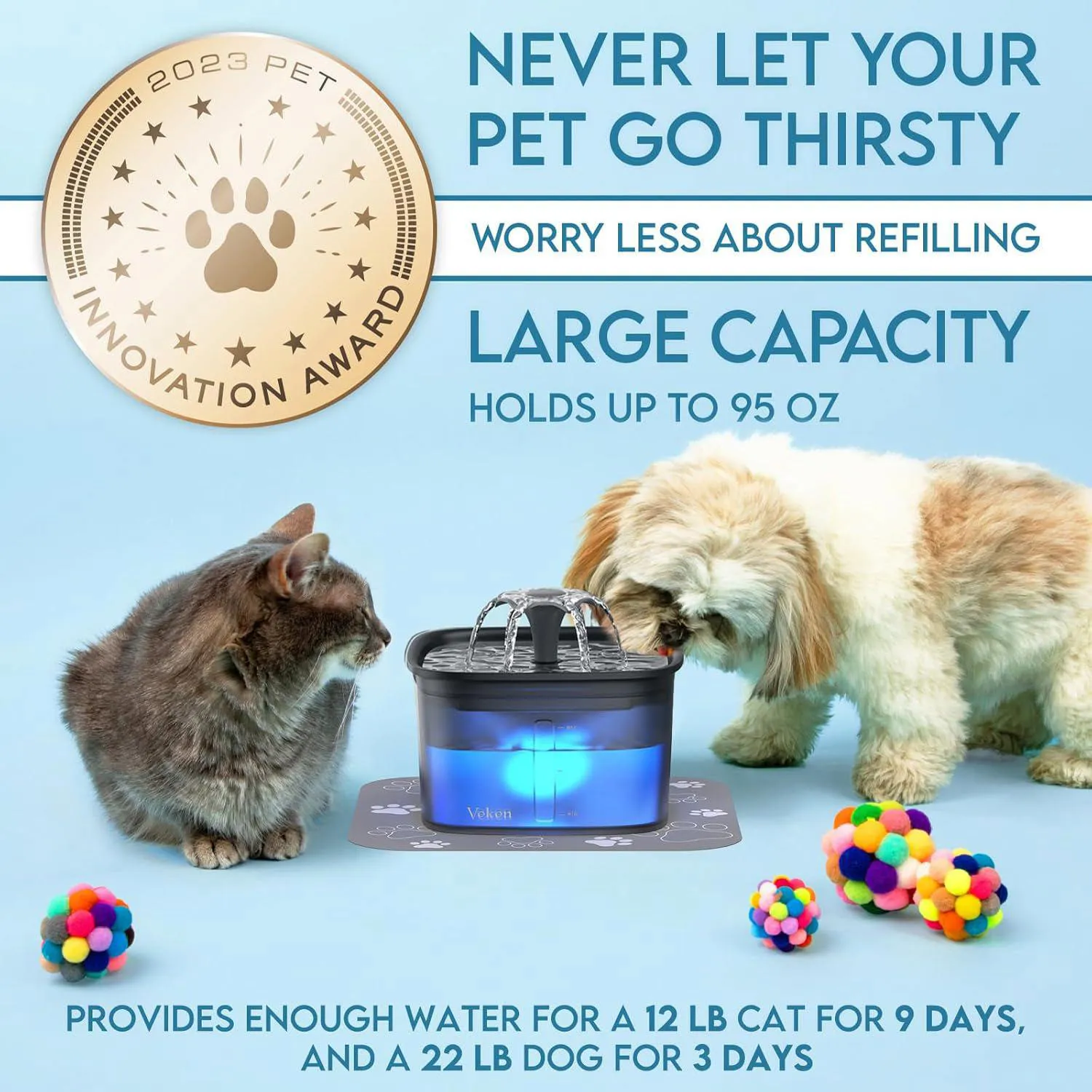 Fuente Automática Para Mascotas Veken 95 Oz 2.8 L Filtro Reemp 3