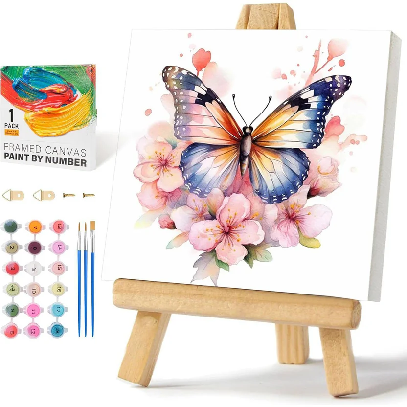 Kit De Pintura Por Números De Flores – Paquete De 2 Lienzos Con Marco, Acrílicos Y Pinceles Para Adultos Y Niños