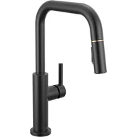 Grifo De Cocina Negro Mate Con Detalles Dorados Y Pulverizador Extraíble