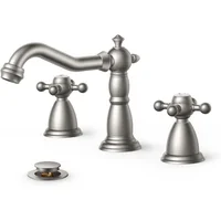 Grifo De Lavabo Níquel Cepillado Con Asas Cruzadas Y Drenaje Incluido