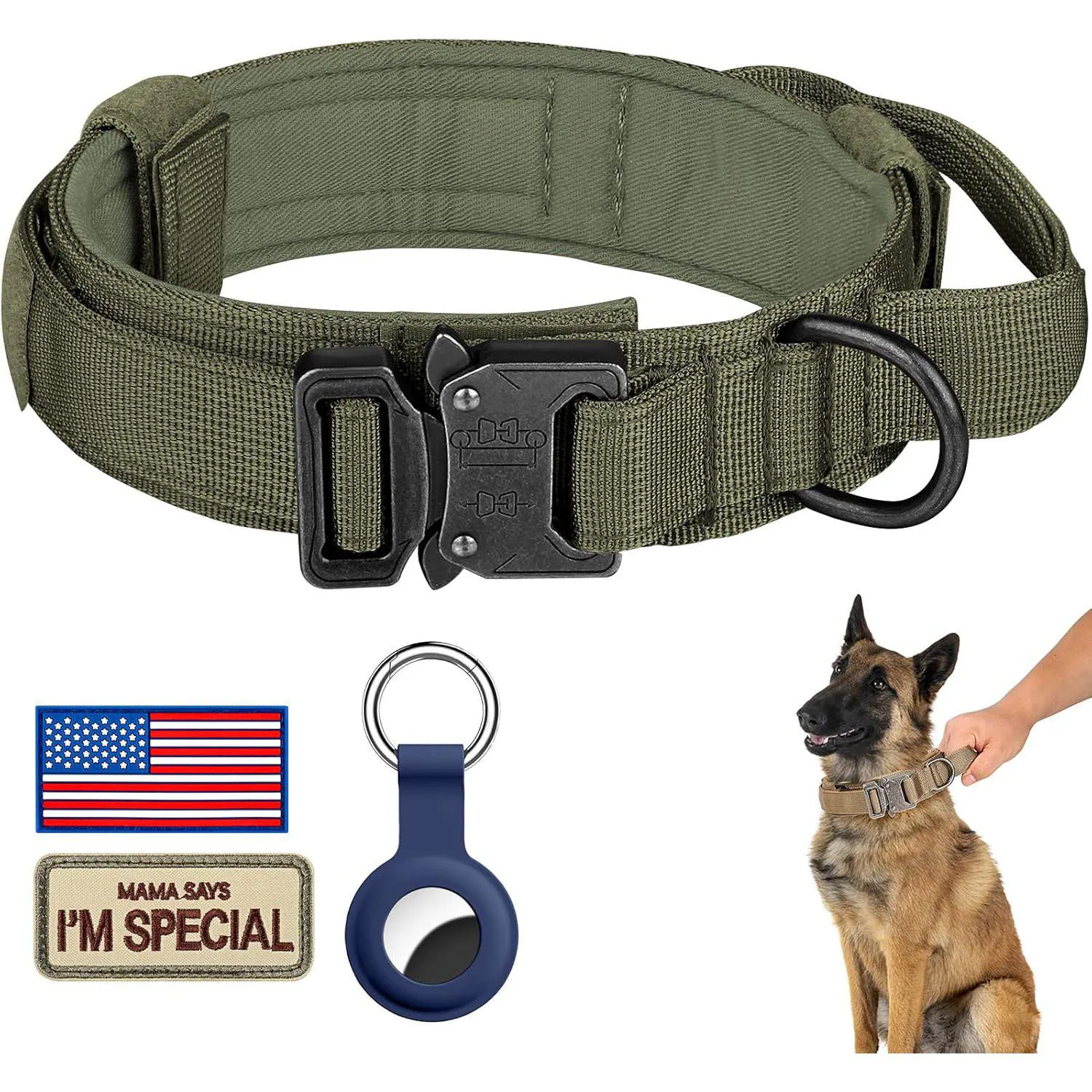 Collar Táctico Ajustable Con Asa De Control Y Funda Para Airtag