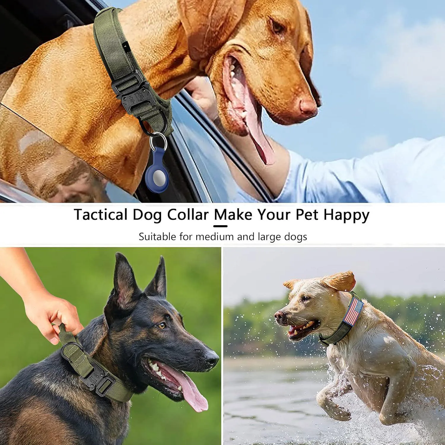 Collar Táctico Ajustable Con Asa De Control Y Funda Para Airtag 6