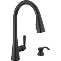 Grifo De Cocina Delta Boyd Negro Mate Con Rociador Extraíble Y Dispensador