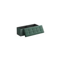 Puf Plegable con Almacenaje y Asiento Acolchado en Tela Verde Retro