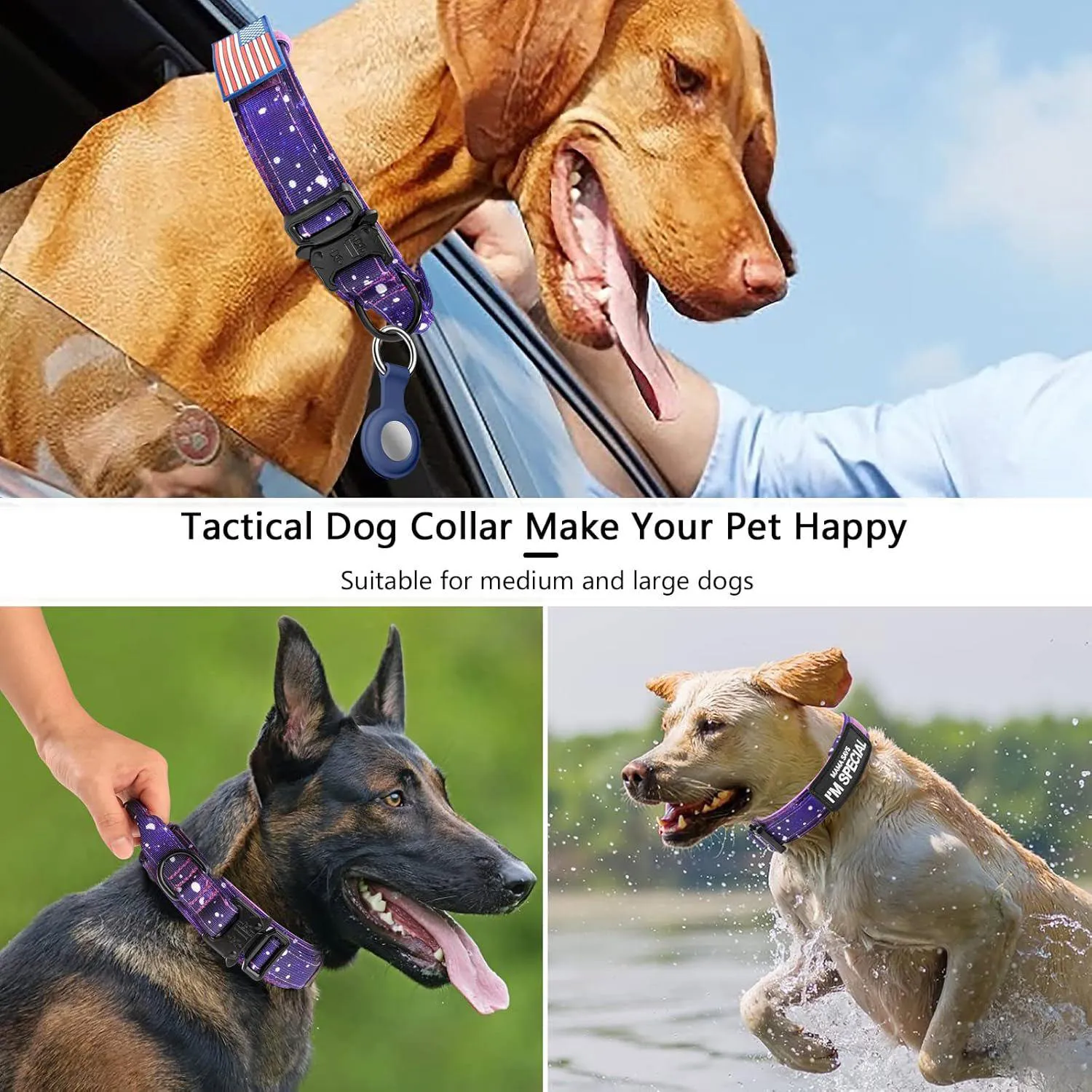 Collar Táctico Para Perro Con Asa De Control Hebilla Segura Y Funda Airtag 6