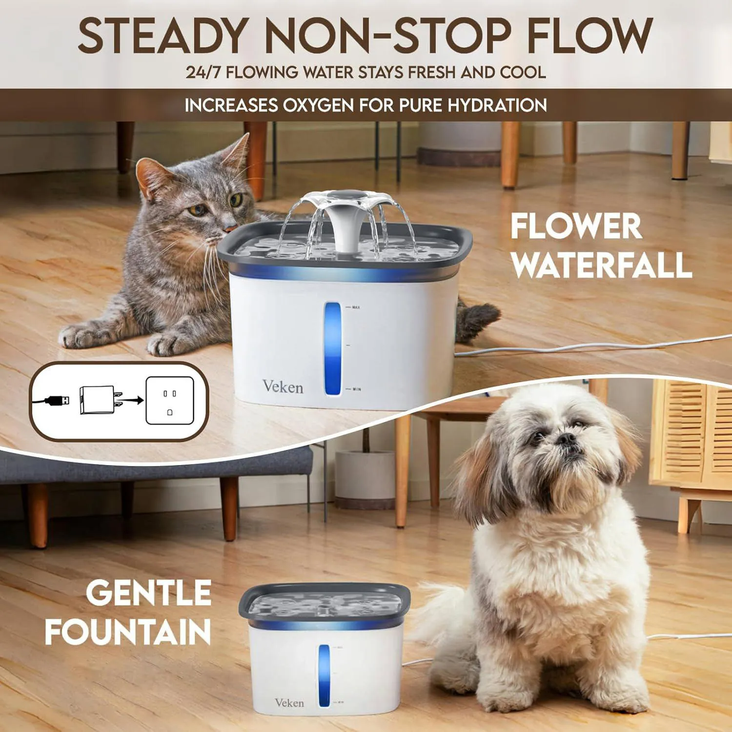 Dispensador Automático de Agua Veken 95 Oz para Mascotas Color Blanco 3
