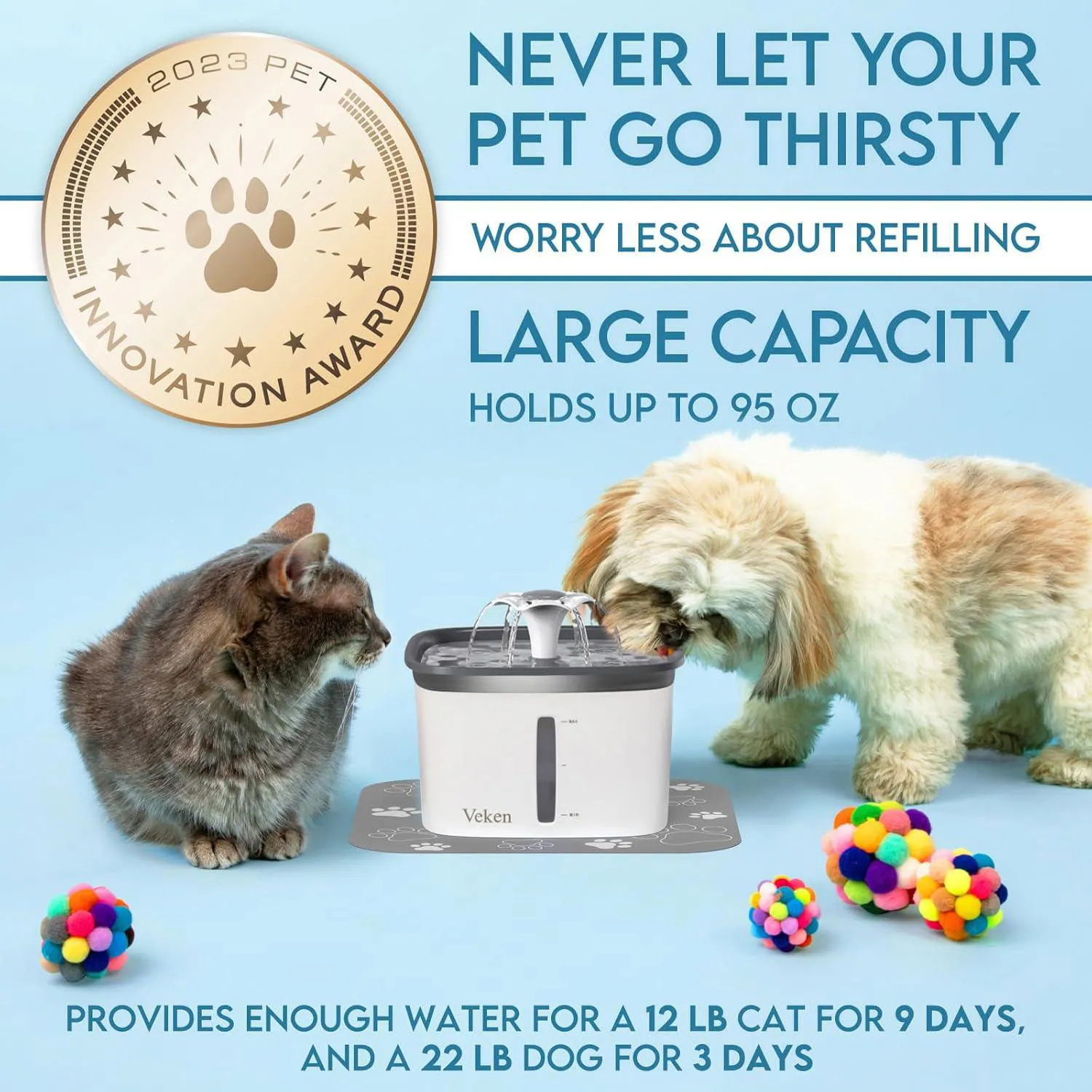 Dispensador Automático de Agua Veken 95 Oz para Mascotas Color Blanco 4