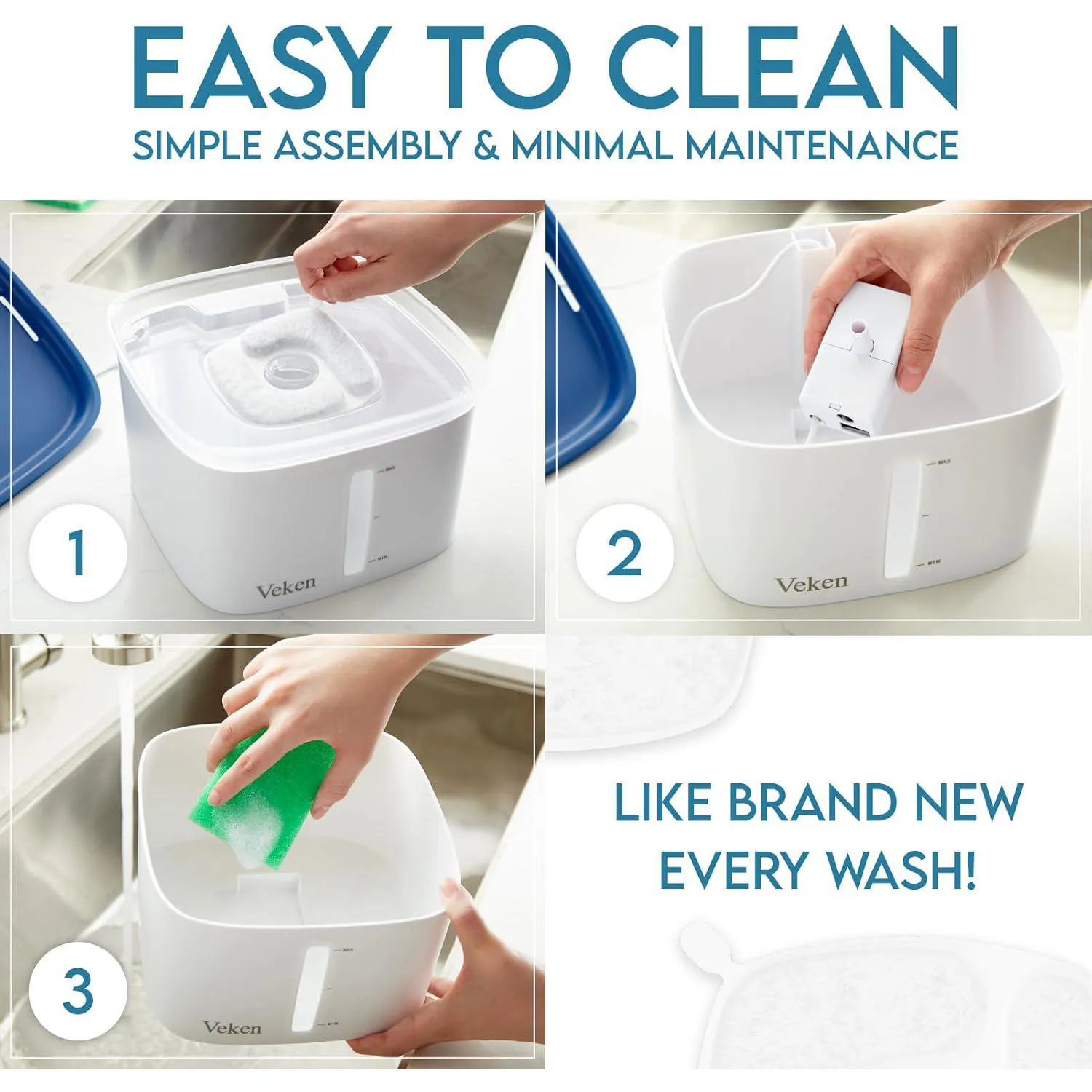 Dispensador Automático de Agua Veken 95 Oz para Mascotas Color Blanco 6