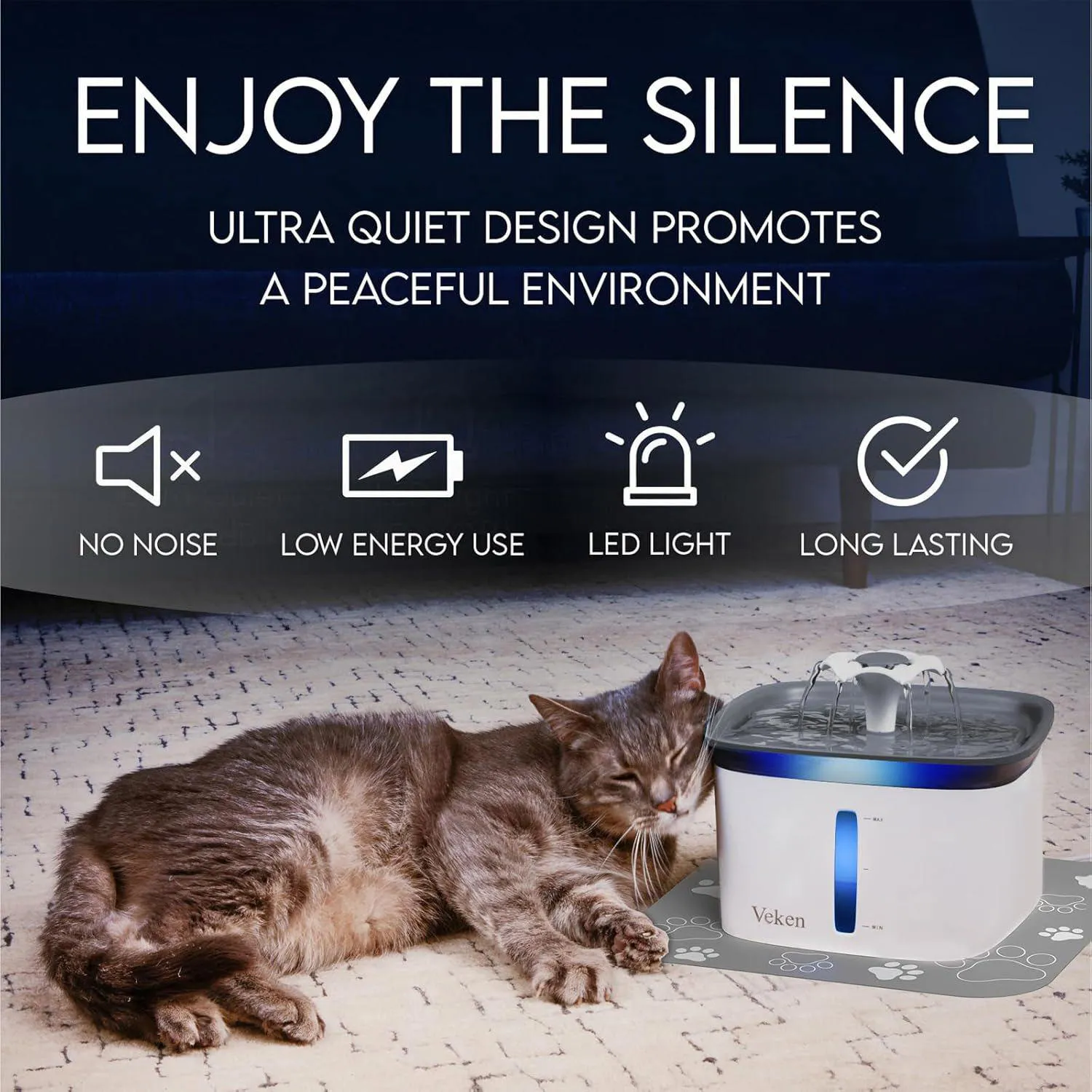 Dispensador Automático de Agua Veken 95 Oz para Mascotas Color Blanco 7