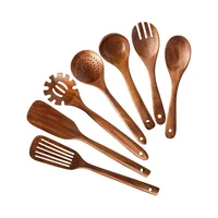 Set de Utensilios de Cocina de Madera 7 Piezas Cucharas de Teca Natural