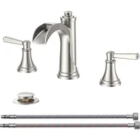 Grifo De Baño Forious Con Diseño Cascada En Níquel Cepillado Y Drenaje Metálico