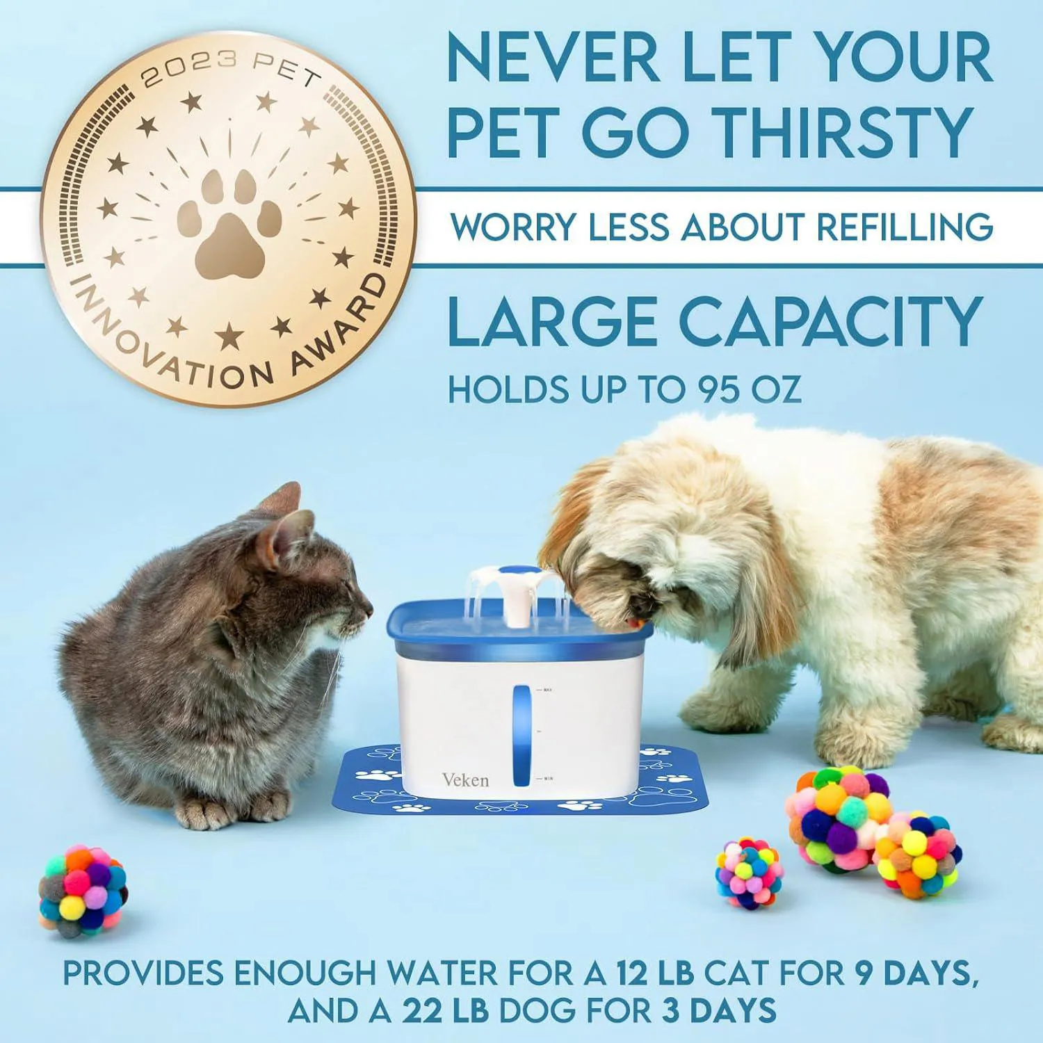 Fuente de Agua Automática Veken 95 oz para Gatos y Perros 4