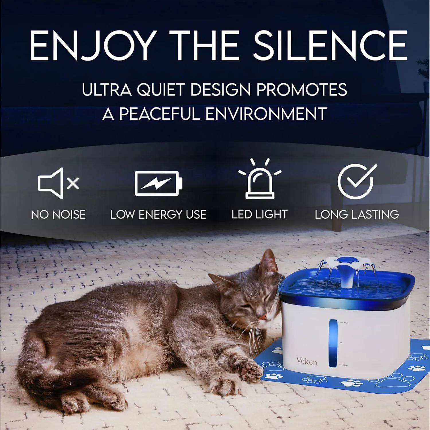 Fuente de Agua Automática Veken 95 oz para Gatos y Perros 7