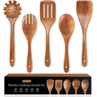 Set de Cucharas de Madera Teak 5 Piezas Cocina No Tóxica