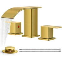 Grifo De Baño Oro Cepillado Con Cascada Elegante Y Drenaje Metálico