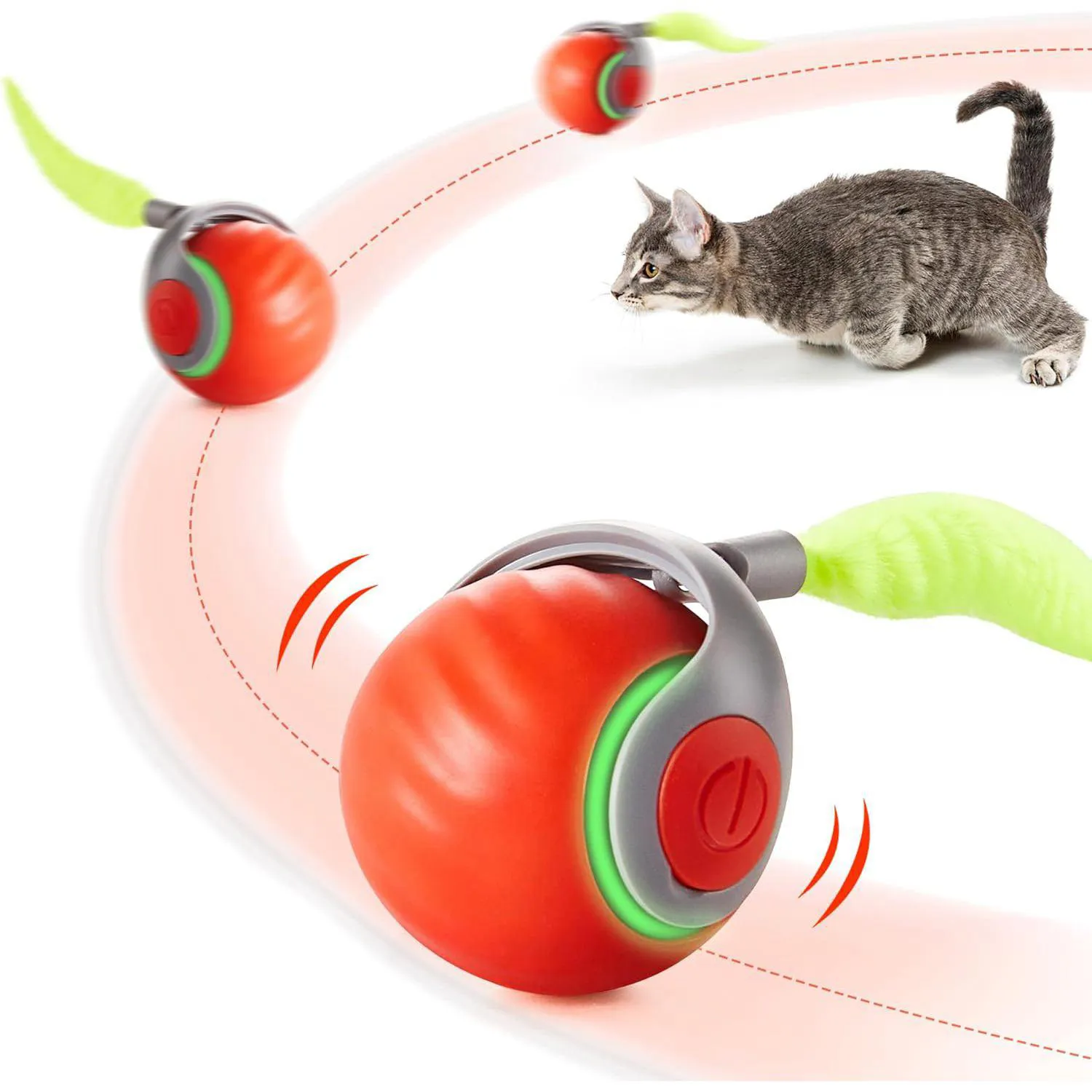 Pelota Interactiva Para Gatos Con Cola De Plumas Y Movimiento Automático