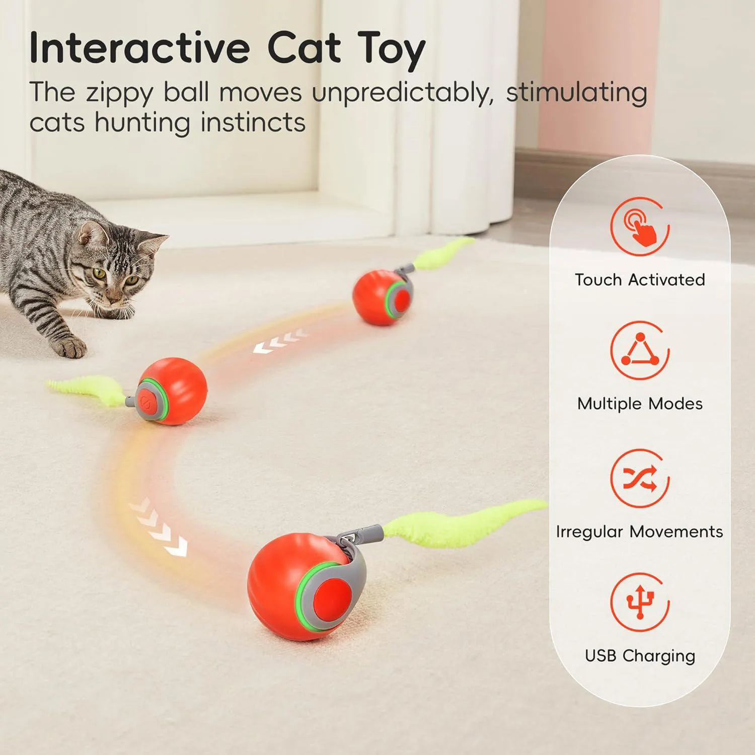 Pelota Interactiva Para Gatos Con Cola De Plumas Y Movimiento Automático