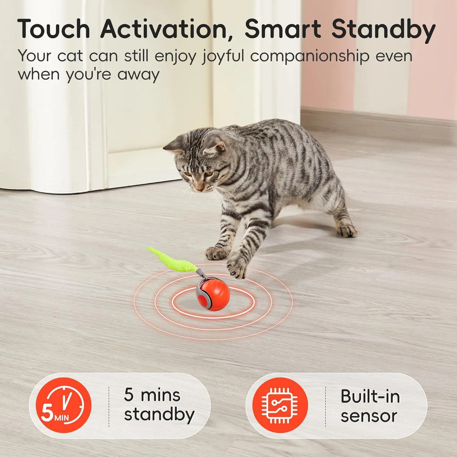 Pelota Interactiva Para Gatos Con Cola De Plumas Y Movimiento Automático 4