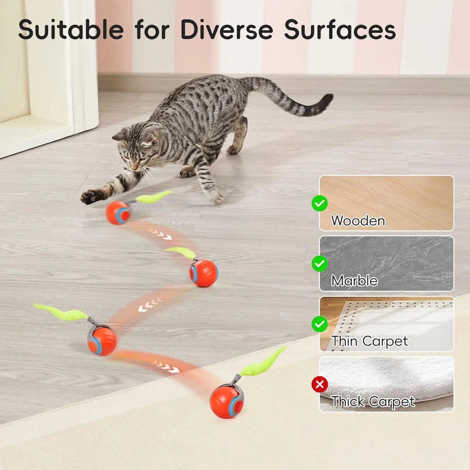 Pelota Interactiva Para Gatos Con Cola De Plumas Y Movimiento Automático 6