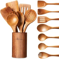 Juego de 8 Cucharas de Madera Cocina Natural en Estuche