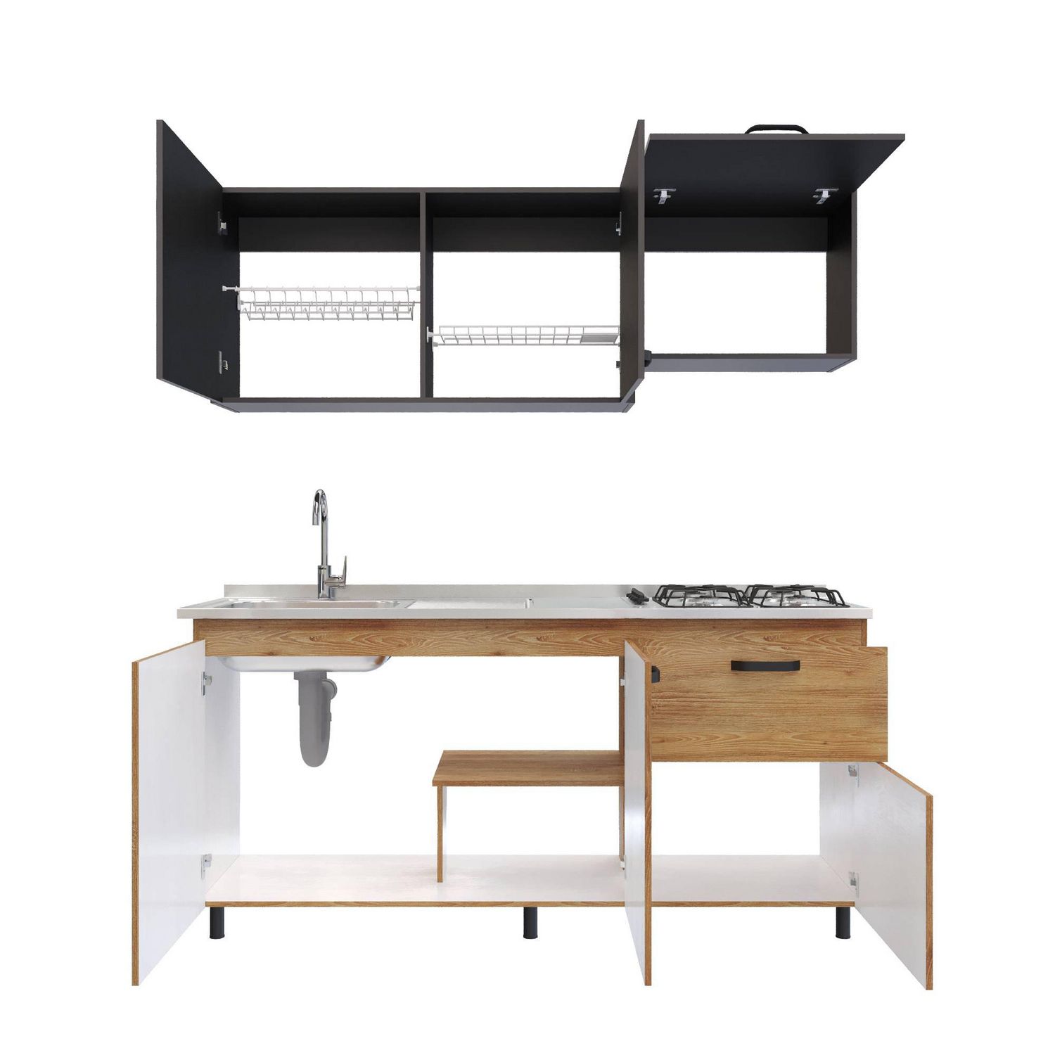 Cocina Integral Revan 1 8 Metros Miel Plomo Incluye Mes n Poceta 
