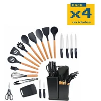 Paquete por 19 piezas de Utensilios de Cocina en Silicona Negro Set X 4 Unidades