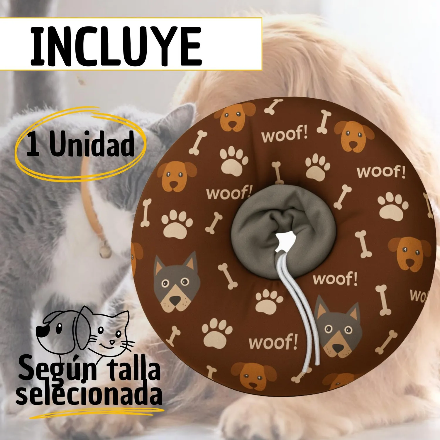 Collar Isabelino Acolchado Antifluido Ajustable Perros y Gatos Tonos Oscuros XS 9